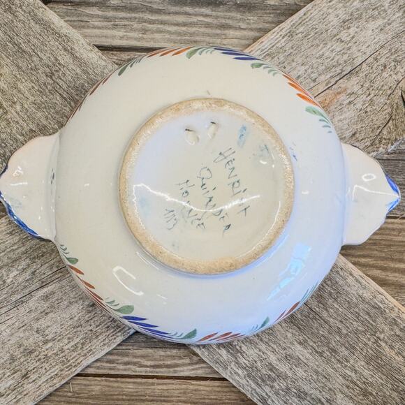 1930's French Faience Henriot Quimper Breton Man-Tureen w/ Lid and Handles-7.5"W - Picture 8 of 10